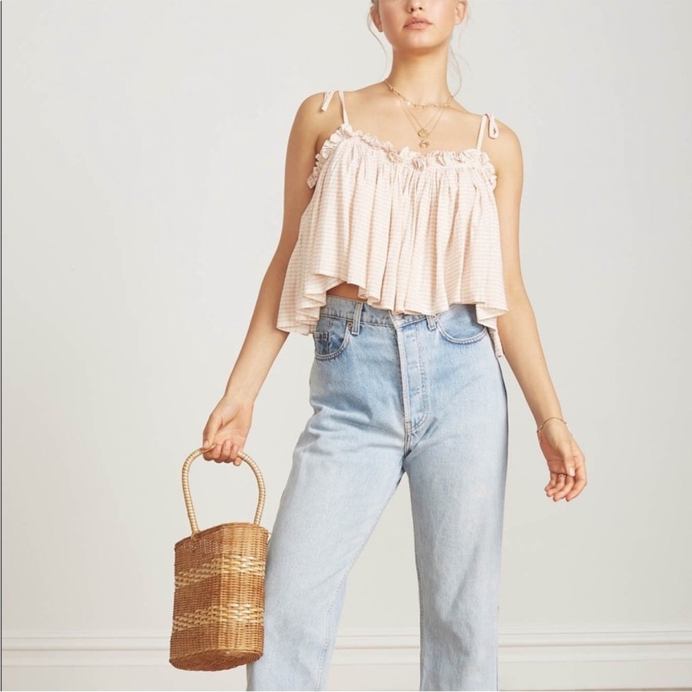 Faithfull the Brand Apricot Gingham Print Ruffled Crop Top - Picture 6 of 12
